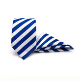 ROYAL BLUE BOLD STRIPED TIE AND POCKET SQUARE SET